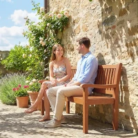 Outsunny Banc de grădină Banc exterior 2 locuri cu husă impermeabilă și spătar ergonomic Lemn maro deschis(m-6)