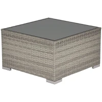 Outsunny Square PE Wicker Rattan Table, with Glass Top - Light Grey(m-23)