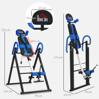 HOMCOM Table d'inversion de musculation pliable ceinture de sécurité réglable angle ajustable 3 niveaux 79x114x153cm bleu noir(m-3)