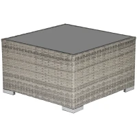 Outsunny Square PE Wicker Rattan Table, with Glass Top - Light Grey(m-14)