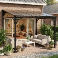 Outsunny 3 x 2.87 m Metal Lean-to Pergola, Wall-Mounted Hardtop Garden Pergola with Polycarbonate Roof and Metal-Aluminium Frame(m-8)