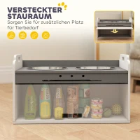 PawHut Hundenapf erhöht Futternapf mit Aufbewahrungsschrank, 2 Schüsseln mit Anti-Rutsch-Ringe, 60 x 30 x 35,5 cm, Weiß(m-6)