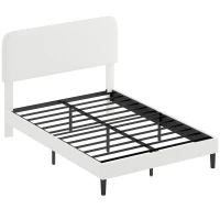 HOMCOM Eenpersoonsbedframe met teddy-fleece hoofdbord, metalen bedframe, eenvoudige montage, wit(m-1)