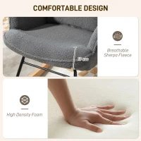 HOMCOM Rocking Chair with Footstool, Sherpa Fleece Armchair with Wooden Legs and Pillow, High Backrest Lounge Chair for Adults, Nursery, Living Room, Bedroom, Charcoal Grey(m-5)