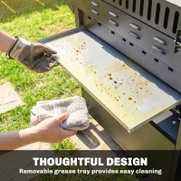 Outsunny 4+1 Burner Gas BBQ Grill with Storage Cabinet, 15.2 kW Gas Barbecue Trolley with Side Table, 4 Wheels, Warming Rack(m-7)