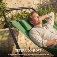 Outsunny Hamac de Exterior cu Suport, Hamac Autoportant cu Buzunar Lateral, Tetieră și Structură din Metal, Capacitate 150 kg pentru Grădină, Balcon, Terasă, 237 x 90 x 92 cm, Verde Întunecat(m-6)