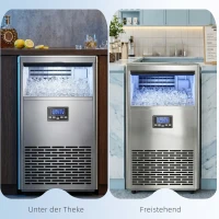 HOMCOM Commerciële Ijsblokjesmachine 45 kg/24 uur, roestvrij staal, met 15 kg opslag, zelfreiniging, zilver(m-8)