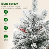 HOMCOM Mini Árvore de Natal Artificial com 35 Luzes LED 60 cm com 72 Ramos com Neve Pinhas Bagas e Base de Saco de Juta Ø37x60 cm Verde(m-6)