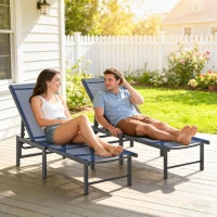 Outsunny Set of Two Reclining Sun Loungers - Dark Blue(m-8)