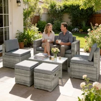 Outsunny Set Jardín Rattan 6 Plazas, Diseño Ahorra-Espacio, Gris Oscuro(m-2)