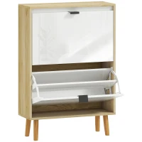 HOMCOM Zapatero Estrecho con 2 Puertas en Blanco Brillo Estantes Ajustables Patas de Madera para 12 Pares de Zapatos(m-1)