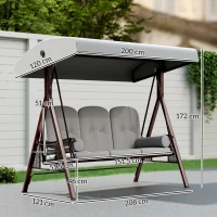 Outsunny 3 Seater Canopy Swing Chair, Outdoor Garden Swing Seat with Adjustable Canopy, Cushions and Cup Trays, Steel Frame, Light Grey(m-3)