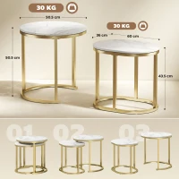 HOMCOM Set de 2 mese de cafea cu blat cu efect de marmură, din lemn și oțel, Ø50x50,5 cm și 60x36x43,5 cm, Alb(m-3)