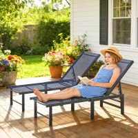 Outsunny Set of Two Reclining Sun Loungers - Dark Blue(m-7)