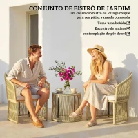 Outsunny Conjunto de Jardim Exterior em Resina Trançada 2 Pessoas Mesa de Jardim Exterior com 2 Cadeiras com Almofadas Creme(m-4)