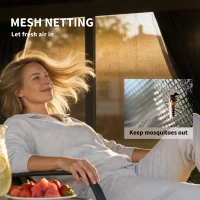 Outsunny 4.3 x 3 m Garden Pergola with Galvanised Steel Roof, Lean to Pergola Gazebo with Netting Curtains, Dark Grey(m-7)