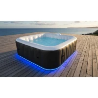 Spa gonflable avec bandeau LED SUNSPA - AC02-LED - 185 x 65 cm - 6 places - Carré (Avec filtre, cadenas, tapis de sol et(m-3)