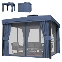 Outsunny 3 x 3(m) Patio Gazebo Canopy Garden Pavilion Tent Shelter Marquee with 2 Tier Roof, Netting and Curtains, Dark Blue(m-11)