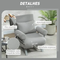 HOMCOM Sofá Cama Dobrável Estofado em Linho Sintético com Encosto Ajustável em 5 Níveis e Almofada Acolchoada 73x78x81 cm Cinzento Claro(m-6)