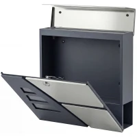 HOMCOM Buzón Exterior de Acero Inoxidable 13 L Buzón de Pared Correo con Cerradura y 2 Llaves Soporte Periódicos Gris Oscuro(m-11)