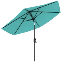 Outsunny 2.6 m Garden Parasol Umbrella with Aluminium Pole, Outdoor Patio Umbrella with Tilt and Crank, Vent, Turquoise(m-10)