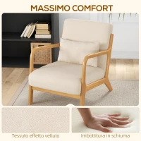 HOMCOM Poltroncina in Velluto con Struttura in Legno, Imbottitura con Molle a S e Cuscino, 61x78x76 cm, Beige(m-4)