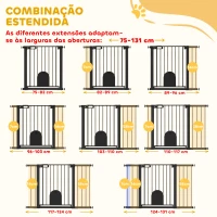 PawHut Barreira de Segurança de Animais de Estimação para Escadas e Portas com Aberturas de 75-131 cm com 3 Extensões Preto(m-7)