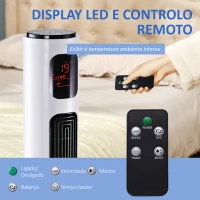 HOMCOM Ventoinha de Torre Silencioso 45W com Controlo Remoto 3 Velocidades 3 Modos Temporizador 12H Oscilação 70° Branco(m-6)