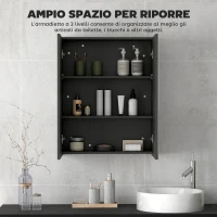 HOMCOM Armadietto Pensile Bagno 2 Ante con Specchiera e 2 Ripiani Interni in MDF, 60x15x75 cm, Nero(m-4)
