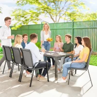 Outsunny 9 Pieces Garden Dining Set, Outdoor Table and Chairs Set for 8, Garden Furniture Set with Tempered Glass Top, Dark Grey(m-9)