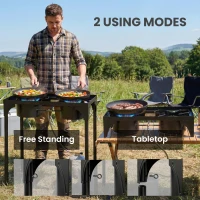 Outsunny Double Burner Camping Stove, 150,000 BTU High Pressure Camping Gas Stove with Detachable Legs, Black(m-5)