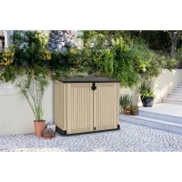 Coffre de rangement extérieur KETER en résine 880 litres Beige et marron- Malle de jardin sans vérins(m-3)