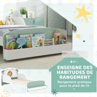 AIYAPLAY Lit enfant 70 x 140 cm, lit pour enfant avec barriere de securite et sommier à lattes, espace de rangement, vert(m-6)