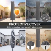 Outsunny 3 m Cantilever Parasol with Protective Cover and Wind Ropes, Banana Parasol with Crank Handle, Light Grey(m-5)