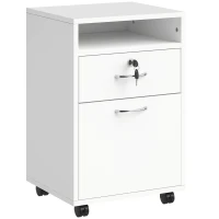 HOMCOM Schedario da Ufficio con Cassetto, Ruote a Freno e Ripiano Aperto, Cassettiera Ufficio con Serratura e 2 Chiavi per Lettera/Legale/Formato A4, Armadietto per Studio, 40x35x60cm, Bianco(m-1)