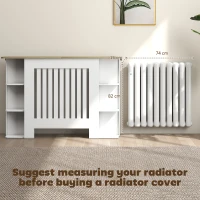 HOMCOM Radiator Cover with Open Storage Shelves, Vertical Slatted Cabinet Shelf Heater Cover for Living Room, Hallway, Medium, White(m-4)