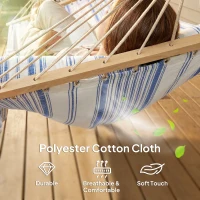 Outsunny Cotton Hammock, Soft Portable Swing Sleeping w/ Headrest & Side Pocket, Blue and White(m-4)