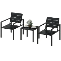 Outsunny 3 Pieces Garden Bistro Set for 2, Outdoor Bistro Table and Chairs with Metal Frame, Plastic Patio Furniture Set(m-11)