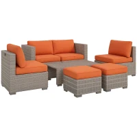 Outsunny Eight-Piece Rattan Garden Set, with Contrast Cushions - Orange/Grey(m-10)