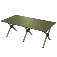 Outsunny Table de camping pliante 116 cm, table de pique-nique imperméable avec plateau enroulable et structure métallique, Vert