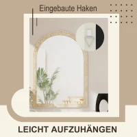 HOMCOM Wandspiegel Bogenförmig Spiegel mit Rahmen aus Polystyrol Dekorativer Hängespiegel 50 x 70 cm Beige(m-5)