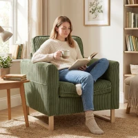 HOMCOM Accent Chair with Spring, Modern Industrial Armchair with Metal Legs for Livingroom Dark Green(m-2)