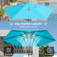 Outsunny 2.6 m Garden Parasol Umbrella with Aluminium Pole, Outdoor Patio Umbrella with Tilt and Crank, Vent, Blue(m-6)