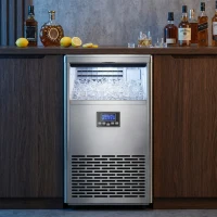 HOMCOM Commerciële Ijsblokjesmachine 45 kg/24 uur, roestvrij staal, met 15 kg opslag, zelfreiniging, zilver(m-9)