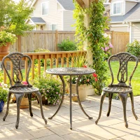 Outsunny Outdoor Bistro Set for 2 Cast Aluminium Patio Furniture with Round Table Umbrella Hole Brown(m-9)