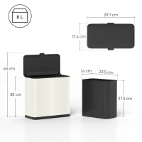 HOMCOM 8L Hanging Kitchen Bin, Rubbish bin with Lid and Removable Inner Bucket for Kitchen Cabinet Door, Under Sink, Office(m-3)