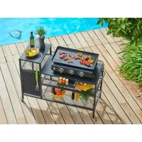 BRASERO Chariot pour Plancha - 128x60x89 cm - Pour plancha jusqu'a 4 feux - Métal - Noir(m-3)