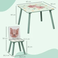 ZONEKIZ Table et 2 chaises pour enfants 3-8 ans ensemble 3 pièces motif animaux pour chambre à coucher salle de jeux vert(m-3)