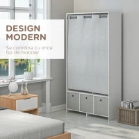 HOMCOM Dulap Modern cu Bară pentru Umerașe, 3 Sertare din Material Textil și 3 Rafturi, 105x48x160 cm, Alb și Gri(m-4)
