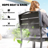 Outsunny Stackable Garden Chairs Set of 4, Garden Dining Chairs with Slatted HDPE Seat Back, Armrests, Metal Frame, Black(m-5)